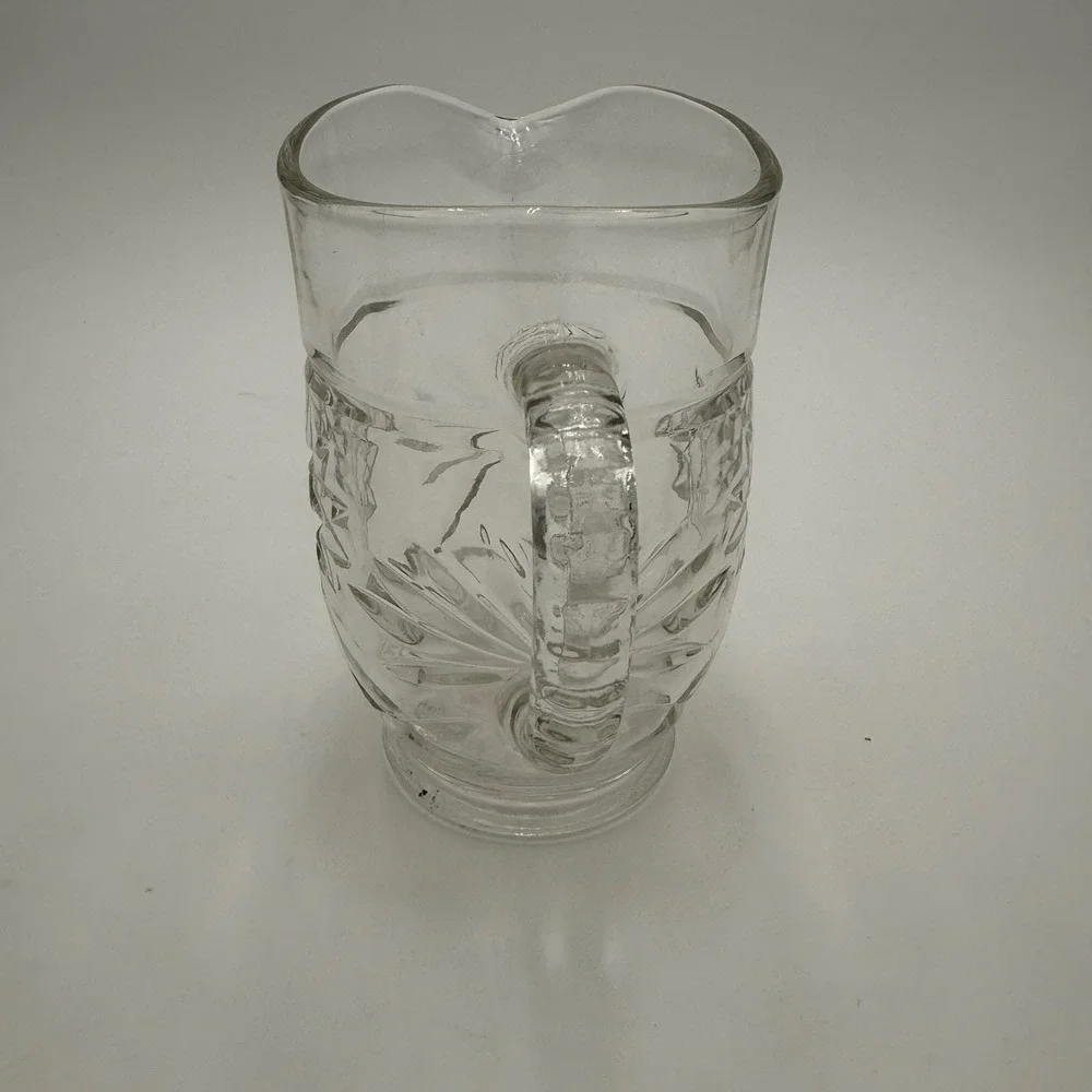 Vintage Starburst Pressed Glass Cruet with Stopper and Creamer Pitcher Set EUC‎